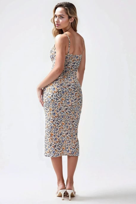 Allover Blumenmuster Bodycon Midi Kleid mit Schlitz - Image 6