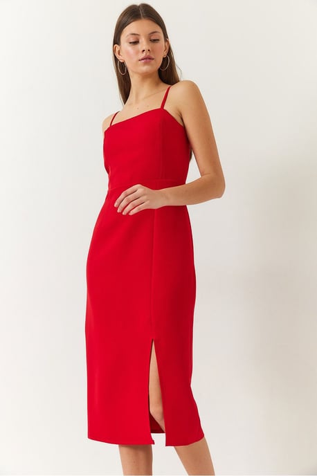 Midi-Kleid mit quadratischem Kragen und Schlitz - Image 4