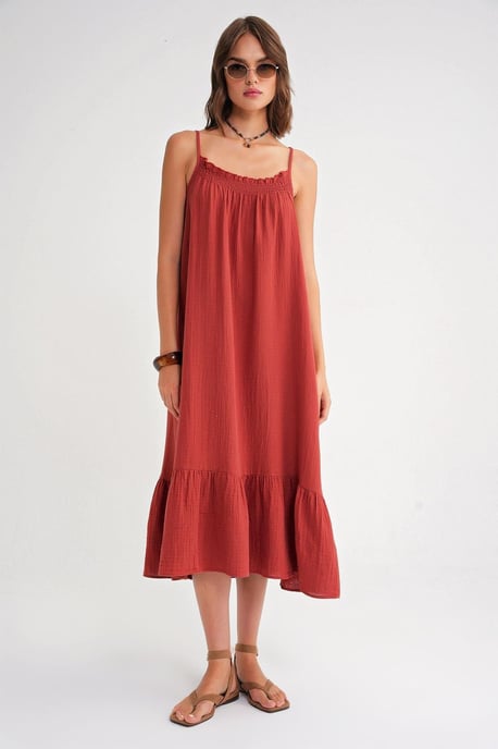 Midi Musselin Kleid mit Rüschendetail - Image 1