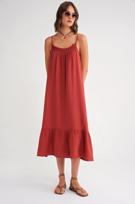Midi Musselin Kleid mit Rüschendetail - Image 2