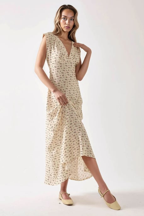 Blumiges V-Ausschnitt Midikleid - Image 1