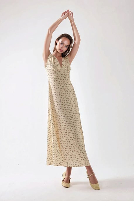 Blumiges V-Ausschnitt Midikleid - Image 3