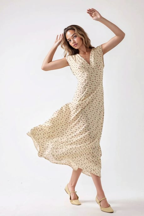 Blumiges V-Ausschnitt Midikleid - Image 5