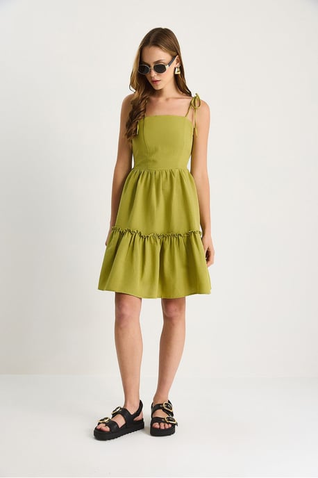A-Linien Midi-Kleid mit quadratischem Ausschnitt und Bindungsdetail - Image 2