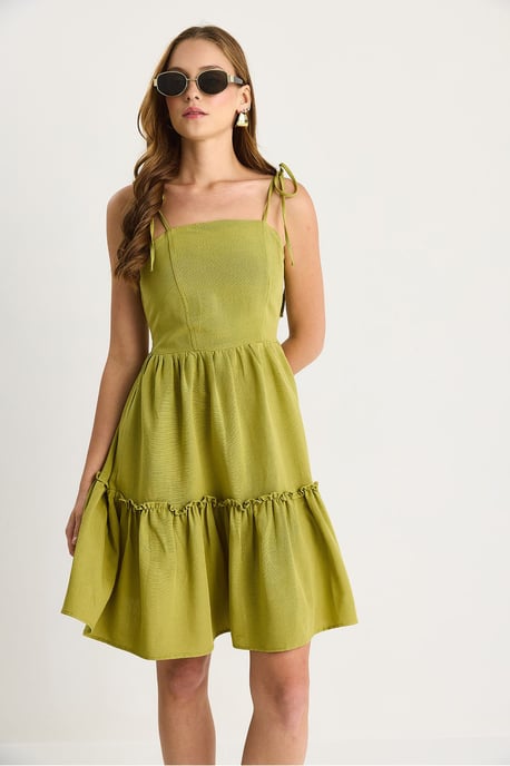 A-Linien Midi-Kleid mit quadratischem Ausschnitt und Bindungsdetail - Image 3