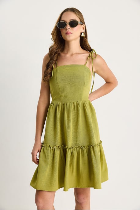 A-Linien Midi-Kleid mit quadratischem Ausschnitt und Bindungsdetail - Image 5