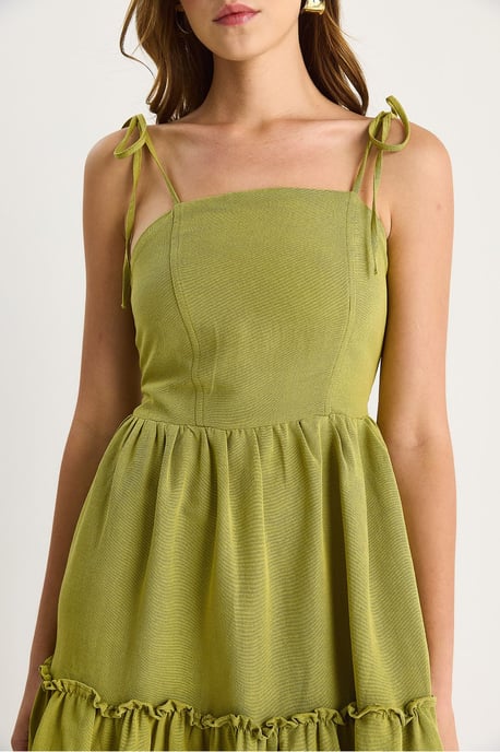 A-Linien Midi-Kleid mit quadratischem Ausschnitt und Bindungsdetail - Image 6