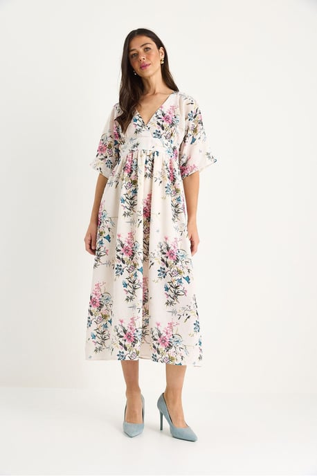 Blumenmuster V-Ausschnitt Midi-Kleid - Image 2