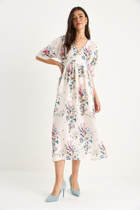 Blumenmuster V-Ausschnitt Midi-Kleid - Image 3