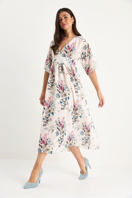 Blumenmuster V-Ausschnitt Midi-Kleid - Image 4