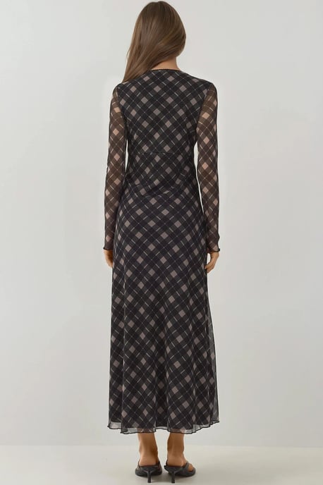 Tiefes V-Ausschnitt Elegantes Midi Karierte Figurbetontes Kleid - Image 5