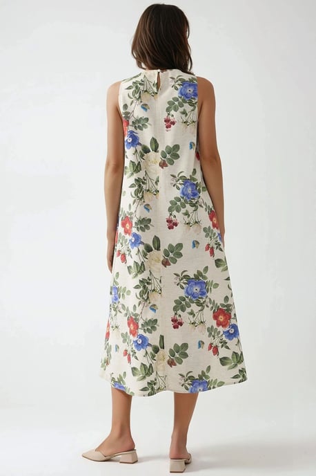 Leinen-Optik Ärmelloses Kleid mit Rundhalsausschnitt in Midi-Länge - Image 5