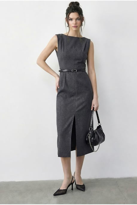 Belted Midi Bleistiftkleid mit Bootsausschnitt - Image 3