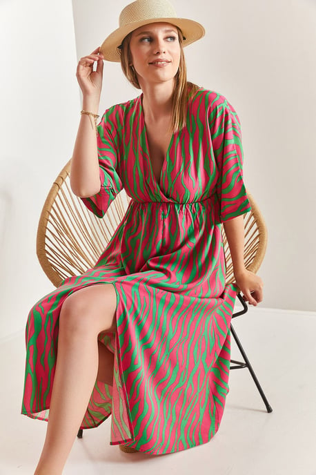 Bedrucktes V-Ausschnitt-Midi-Kleid mit Schlitz - Image 1