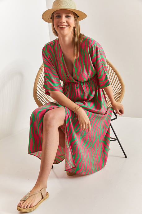 Bedrucktes V-Ausschnitt-Midi-Kleid mit Schlitz - Image 2