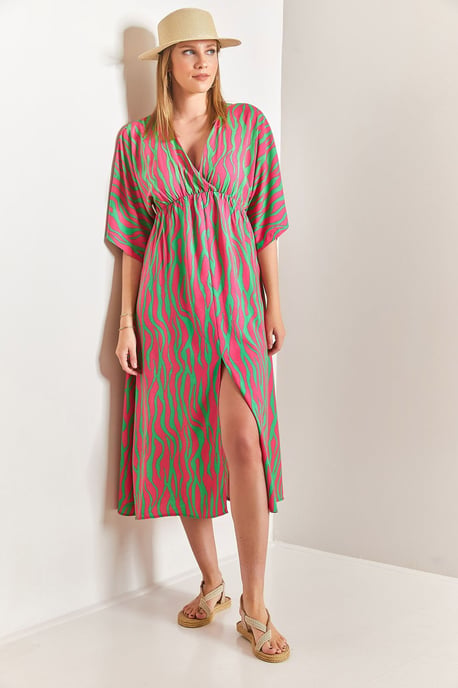 Bedrucktes V-Ausschnitt-Midi-Kleid mit Schlitz - Image 3