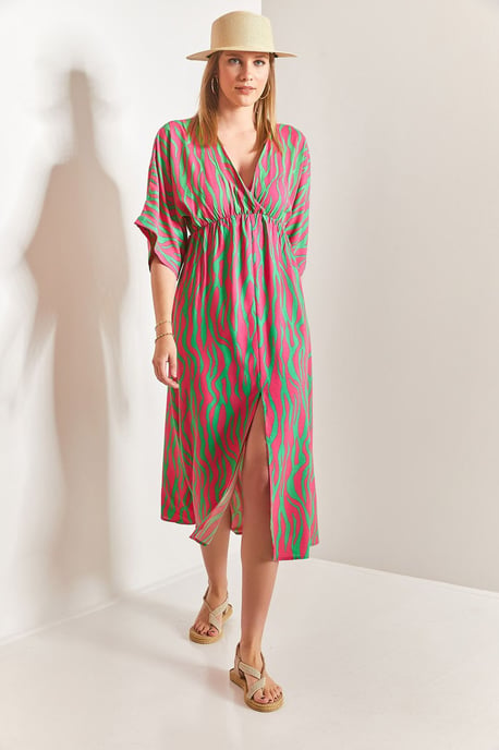 Bedrucktes V-Ausschnitt-Midi-Kleid mit Schlitz - Image 4
