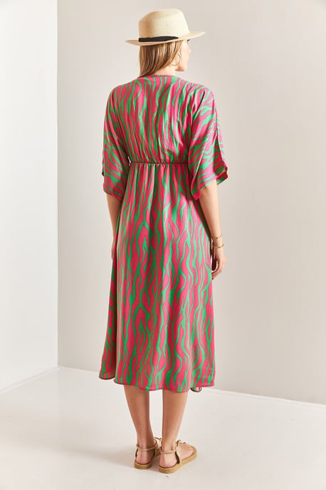 Bedrucktes V-Ausschnitt-Midi-Kleid mit Schlitz - Image 5