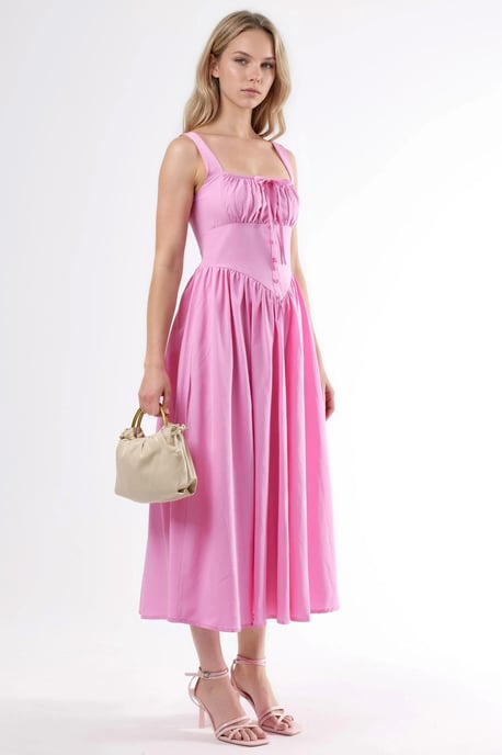 Midi-Kleid mit quadratischem Kragen und Knopfdetails - Image 2