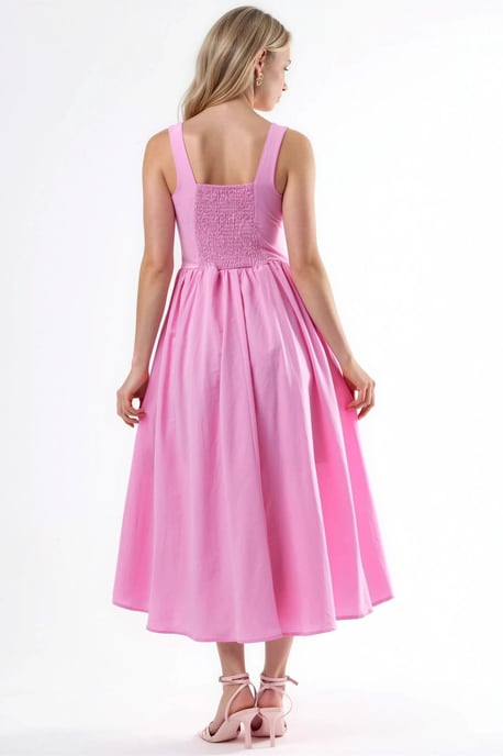 Midi-Kleid mit quadratischem Kragen und Knopfdetails - Image 3