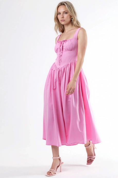 Midi-Kleid mit quadratischem Kragen und Knopfdetails - Image 4