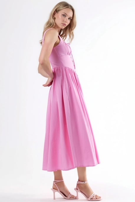 Midi-Kleid mit quadratischem Kragen und Knopfdetails - Image 5