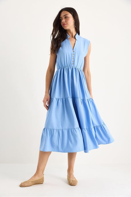 Gestreiftes Midikleid mit V-Ausschnitt und Rüschendetail - Image 4