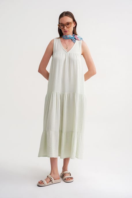 Ärmelloses V-Ausschnitt Musselin-Midikleid mit Taschen - Image 5