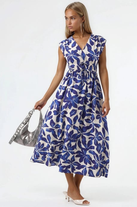 Blumenkleid mit V-Ausschnitt und Krawatten-Detail in Midi-Länge - Image 1