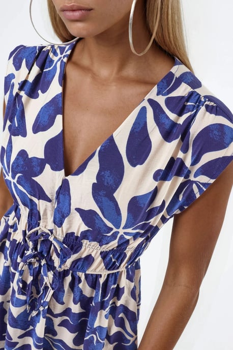 Blumenkleid mit V-Ausschnitt und Krawatten-Detail in Midi-Länge - Image 5