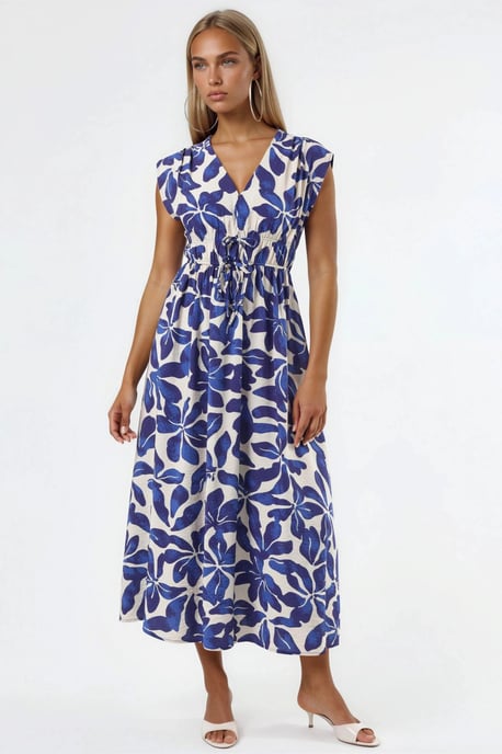 Blumenkleid mit V-Ausschnitt und Krawatten-Detail in Midi-Länge - Image 6