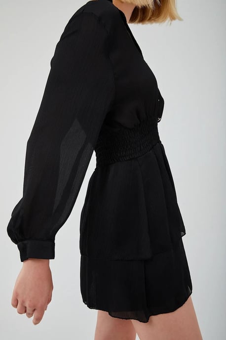 Mini V-Ausschnitt Knopf-Rüschenkleid - Image 4
