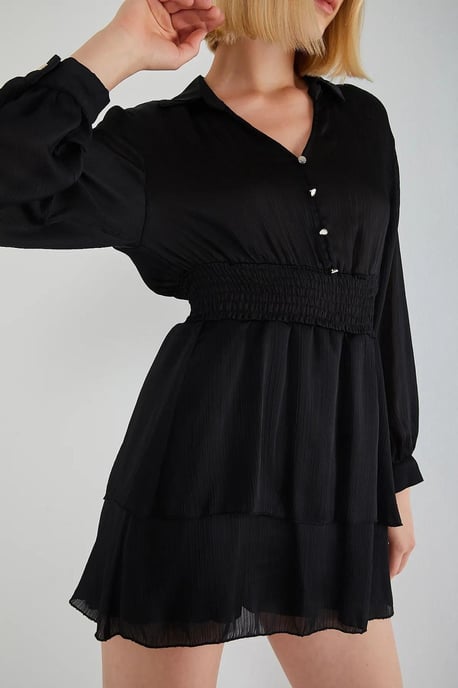 Mini V-Ausschnitt Knopf-Rüschenkleid - Image 5