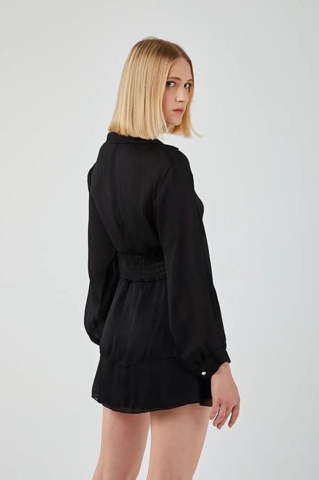 Mini V-Ausschnitt Knopf-Rüschenkleid - Image 6