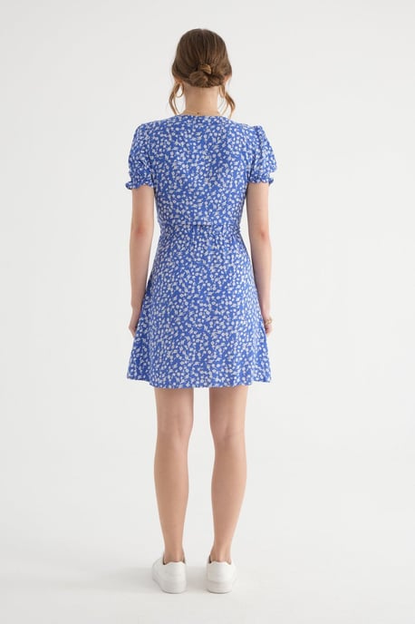 Blumiges Wickelkleid mit Puffärmeln und Kordelzug - Image 4