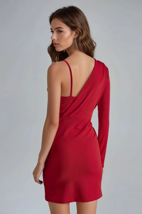 Einarmiges V-Ausschnitt Mini-Kleid - Image 2