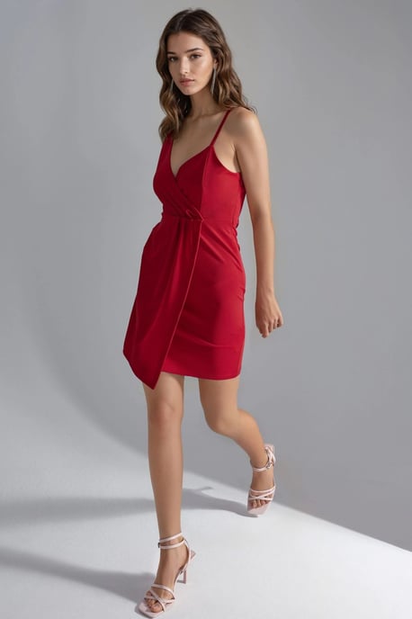 Einarmiges V-Ausschnitt Mini-Kleid - Image 3