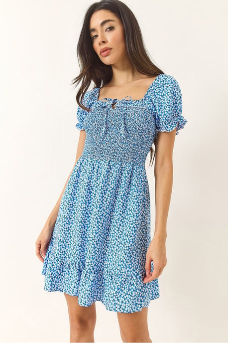 Mini-Blumen-Rüscheneckkragenkleid - Image 1