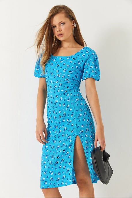 Strukturiertes Blumenkleid mit quadratischem Kragen - Image 3