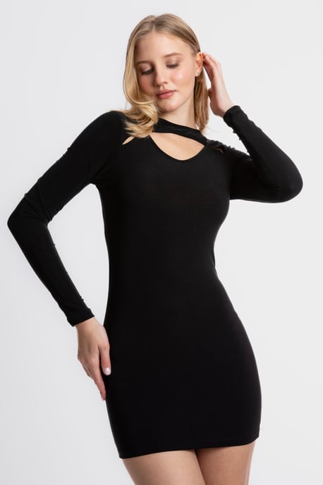 Rundhals-Ausschnitt Langarm Mini Bodycon Kleid - Image 2