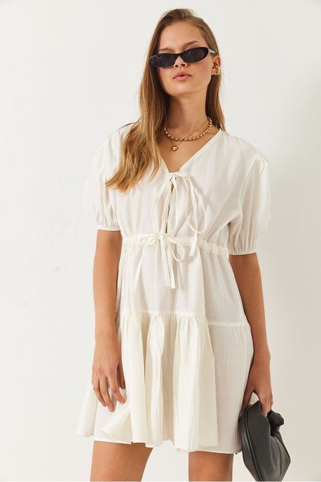 Mini V-Ausschnittkleid mit Schleife - Image 2
