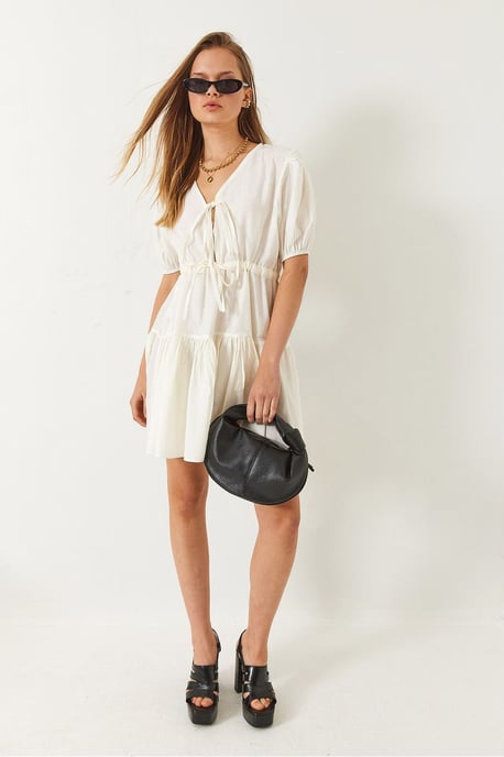 Mini V-Ausschnittkleid mit Schleife - Image 3
