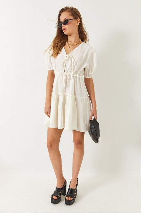 Mini V-Ausschnittkleid mit Schleife - Image 4