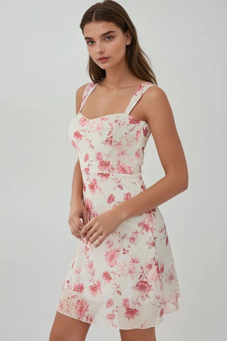 Punkteärmeloses Mini-Tüllkleid mit quadratischem Ausschnitt - Image 2