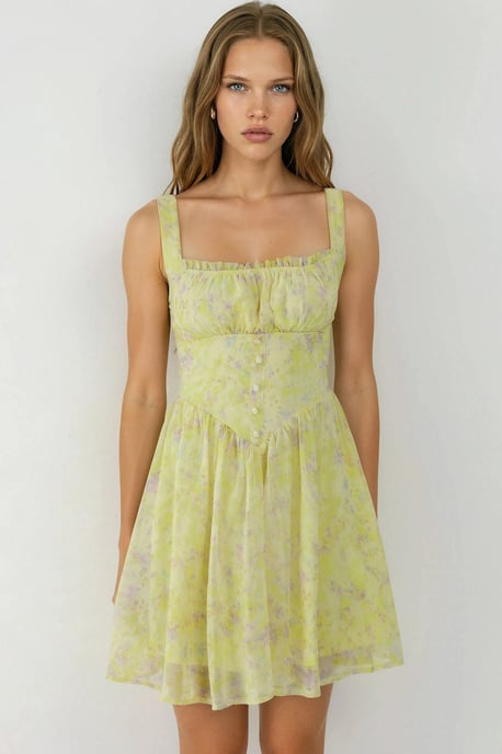 Blumenmuster Mini-Kleid mit quadratischem Kragen - Image 3