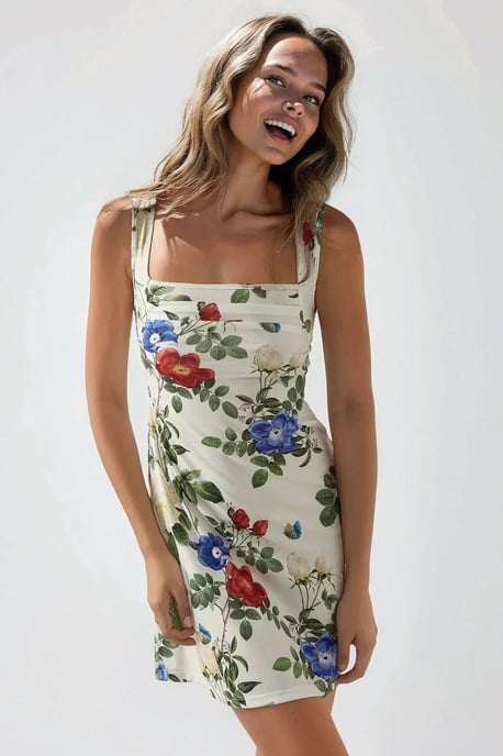 Bedrucktes Bodycon-Minikleid mit quadratischem Kragen - Image 6