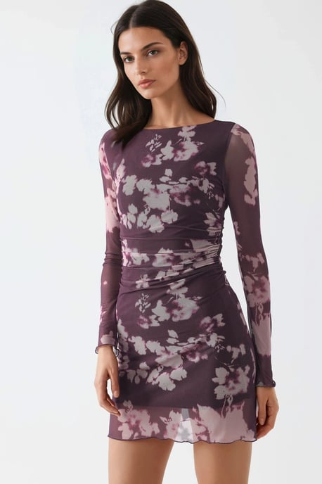 Blumen-Minikleid mit langen Ärmeln - Image 5