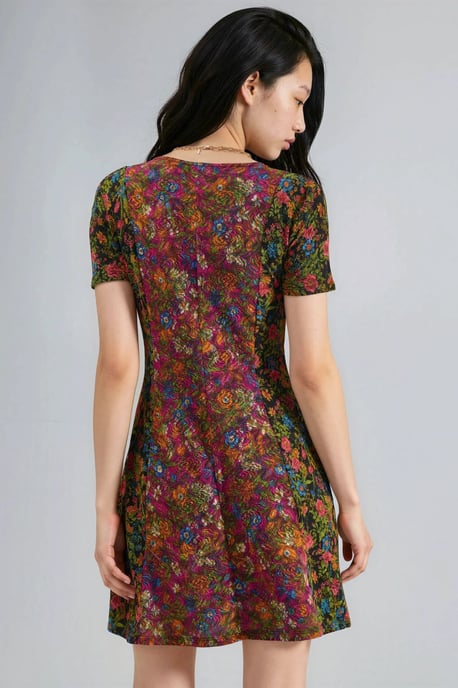 Blumiges V-Ausschnitt A-Linien Mini-Kleid - Image 3