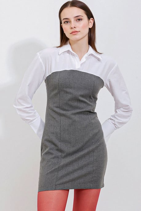 Farbiges Mini-Kleid mit Hemdkragen und langen Ärmeln - Image 2