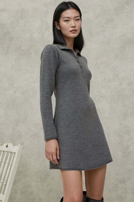Knopf-detailiertes Polo-Kragen Strickkleid - Image 1